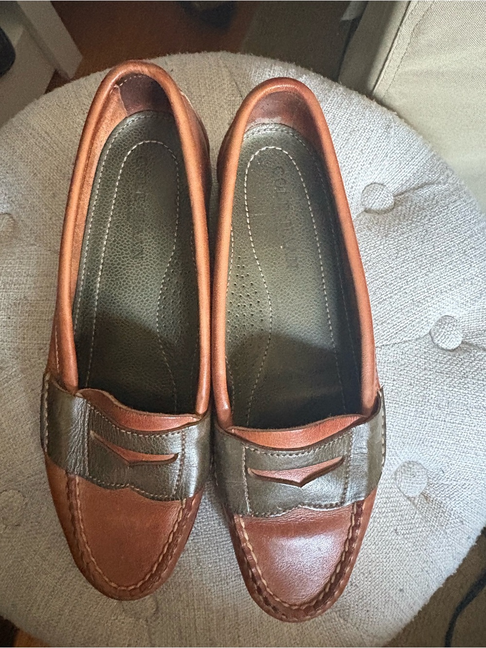 Cole Haan Women's Two-Tone Brown and Olive Leather Loafers